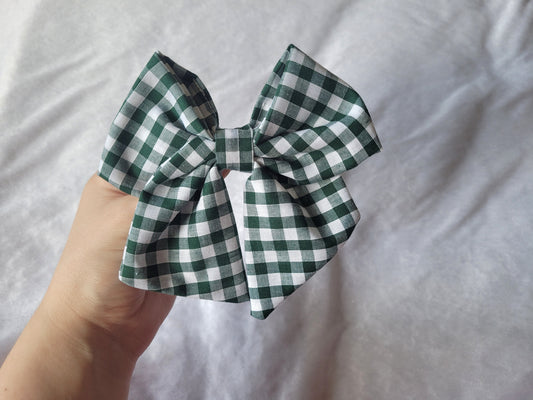 Green Gingham Hair Bow