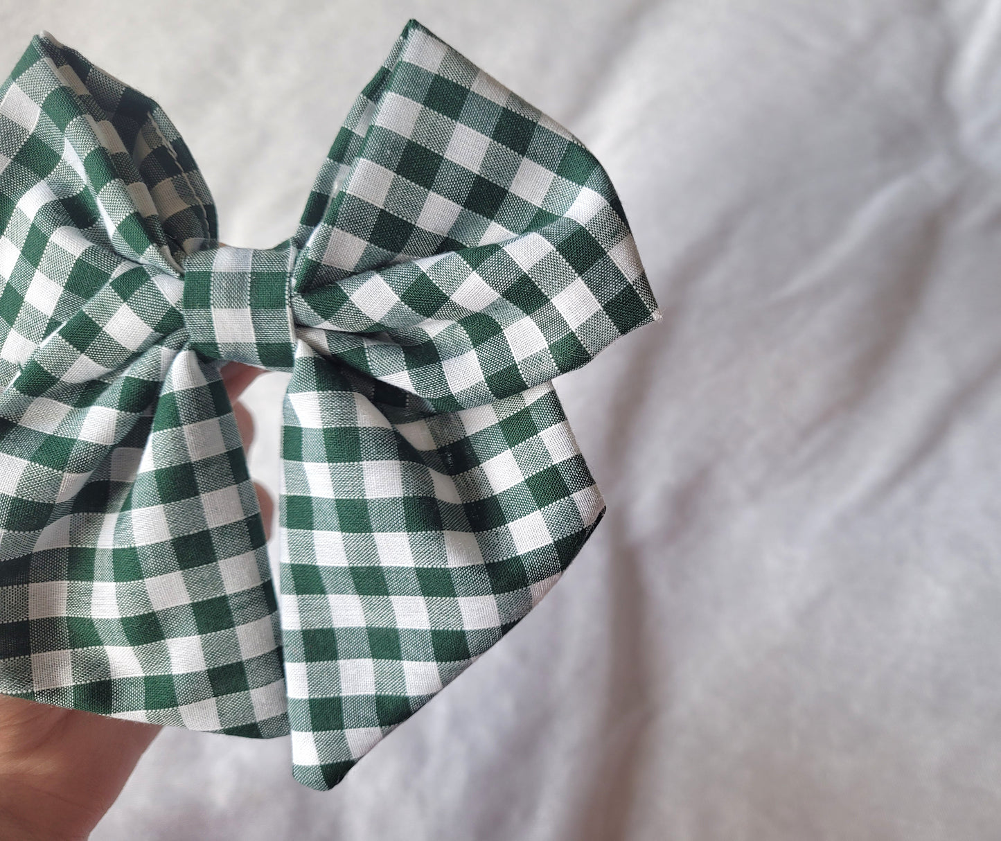 Green Gingham Hair Bow