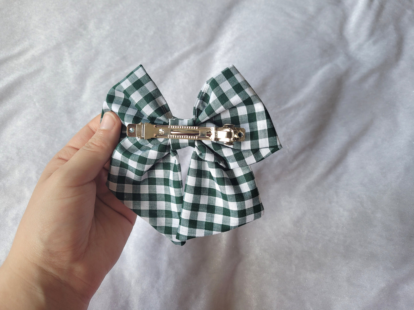 Green Gingham Hair Bow