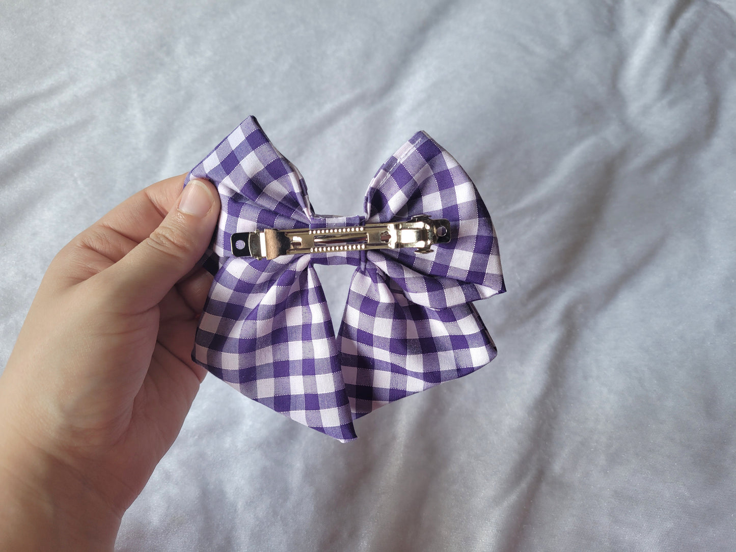 Purple Gingham Hair Bow