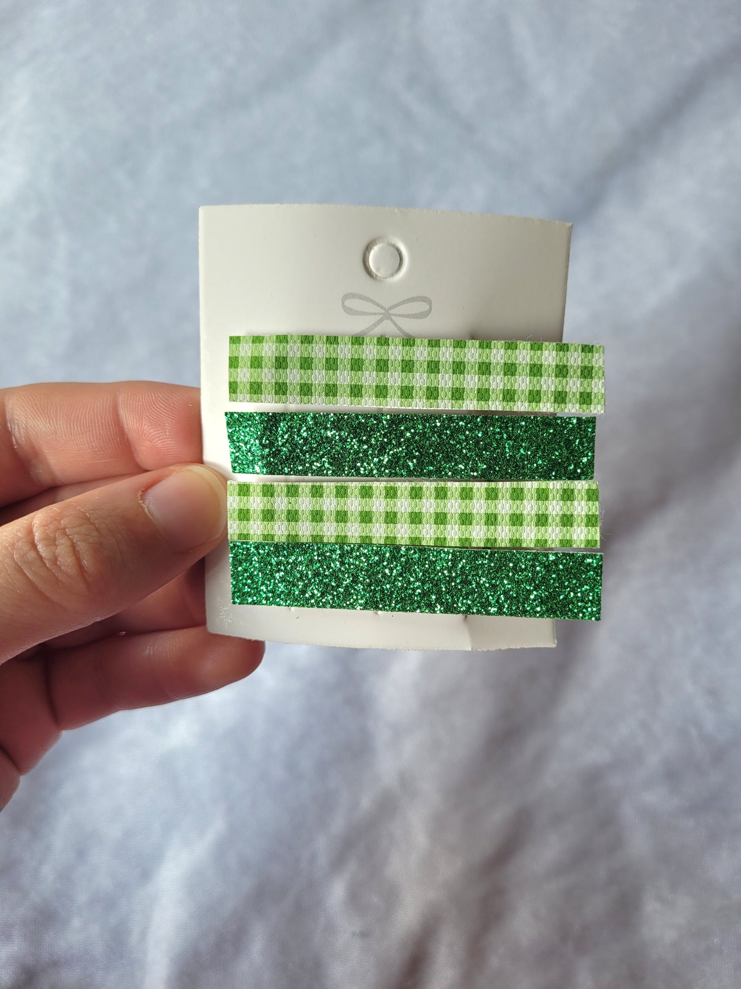 Green Gingham Fringe Clips