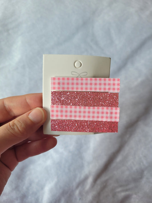 Pink Gingham Fringe Clips