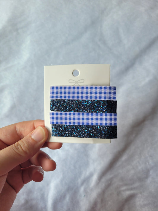 Navy Gingham Fringe Clips