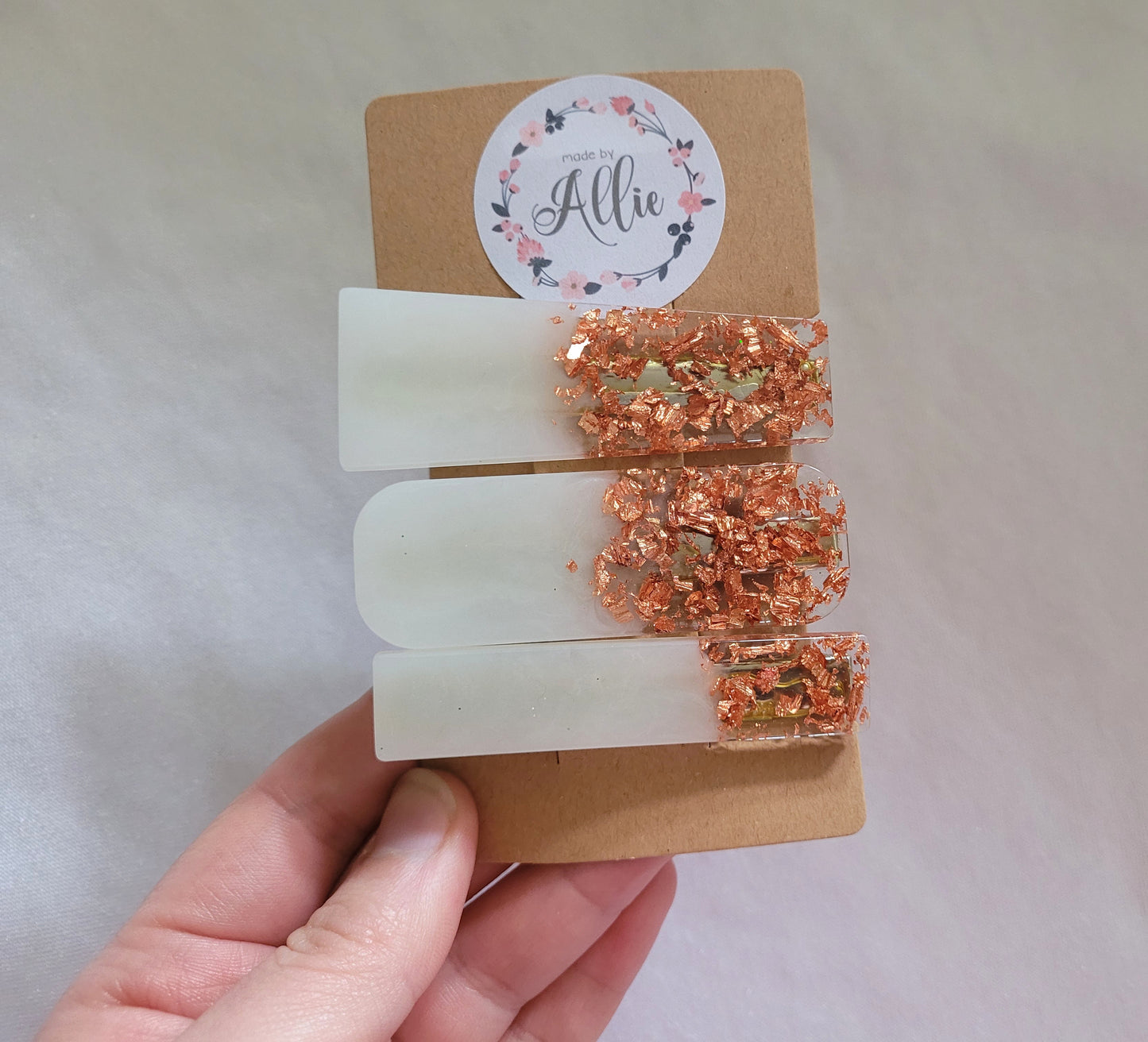 Rose Gold Leaf Resin Hair Clips