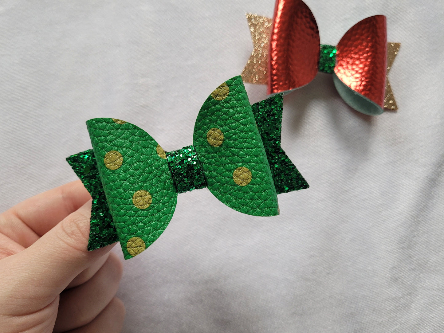 Green Spotty Hair Bow