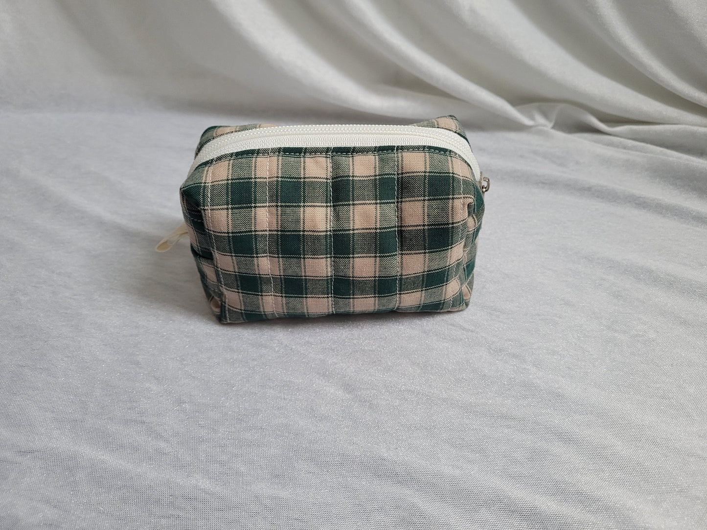 Green Gingham Makeup Bag